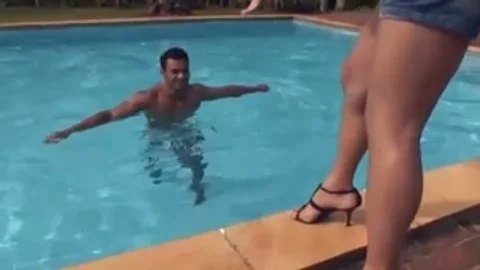 Hunk Rides blonde trannys penis Poolside