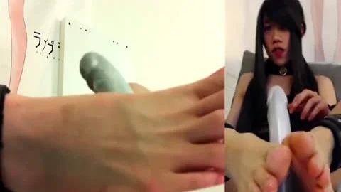 oriental Crossdresser sextoy Footjob