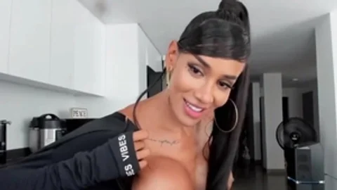 dirty breasty lady-man Masturbates Her biggest penis