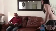 tiny Titted brunette & Thug pound On The Sofa