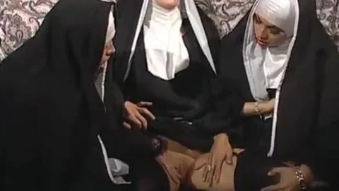 Two Nuns Are Comforting A Sister, But she do not Know They're Two lewd shemales!