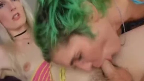 beautiful Emo Sucks On beautiful blond ladyboy rod