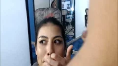 Slick babe gets Her Face Full Of ladyboy sex cream