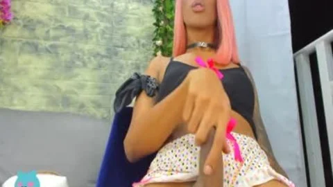 Pink Haired darksome teen shelady Yanking large ramrod