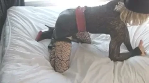 Leggy CD strips, Uses ass toy And cums On thellos chabr Boot AndFoot