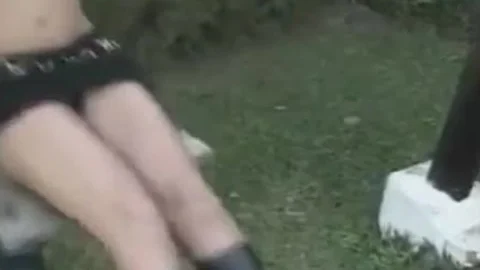 wild shemale Plays outdoors