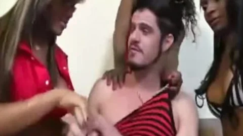Three dark t-girls slam White lad