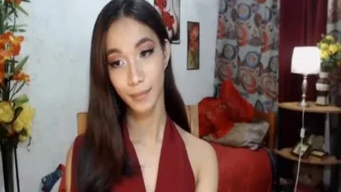 asian Ladyboy Jerking Her cock On cam