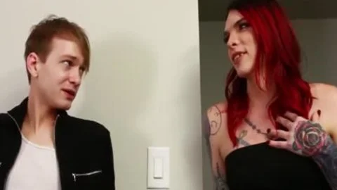 excited ladyboy Chelsea Marie Doggystyle 3way With youthful pair