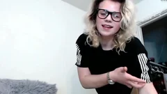 Petite lady-man cutie In  Glasses Stroking Her large penis Until she sperm Shottting