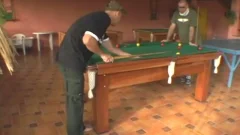 Alessandra slams dude On A Pool Table