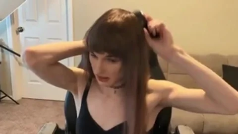 long weenie brunette hair Trans cutie Camshows Solo
