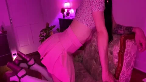 TS gets Bent Over Chair And nailed In lusty Outfit