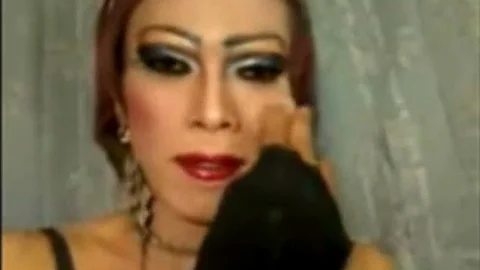 Three skankty teen trannies gangbang