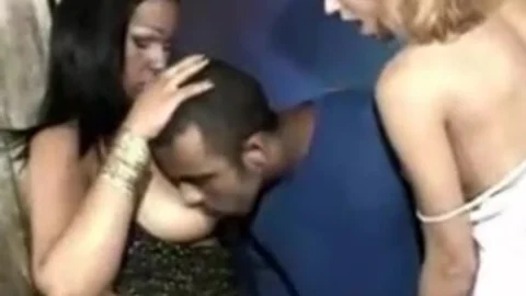 Two shemales Play With A lad