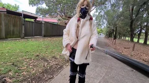 Exhibitionist skank Flashing In A Fur Coat By A Busy Road