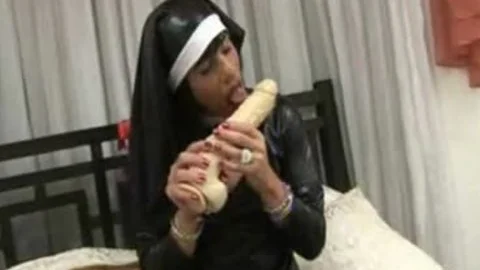 concupiscent Crossdresser Nun Zoe nail Puppet Takes ladyboys Creamy Load In Her excited throat
