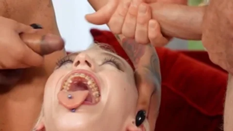 TransAngels: Blond haired Pierce Paris & Izzy Wilde blowjob