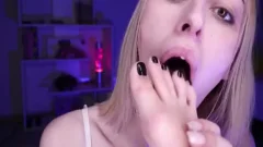 enchanting Little Sissy Cums On Her femdom-goddess's Feet
