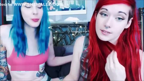 Blue Hair Emo ladyman fucking Her lesbo ally On web camera