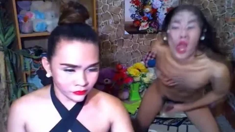 Two oriental lady-man likes To stroking