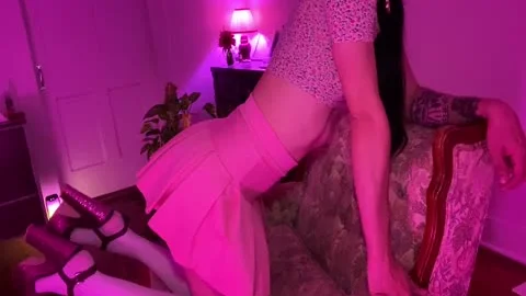 TS gets Bent Over Chair And nailed In lusty Outfit