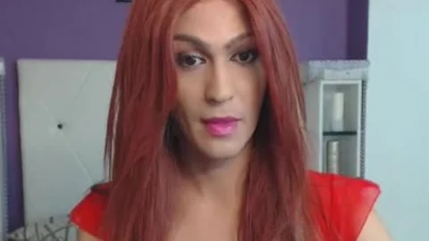 Skinny Redhead shemale Plays With 10-Pounder And Balls