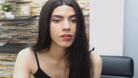 Seductive brunette hair ladyboy Hard erect dick