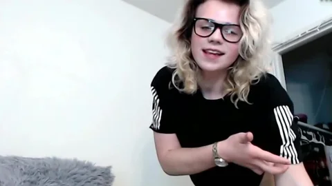 Petite lady-man cutie In  Glasses Stroking Her large penis Until she sperm Shottting