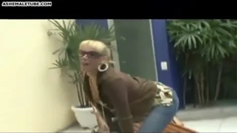 Luxurious blonde tranny With big Breast gangbanged By The Pool