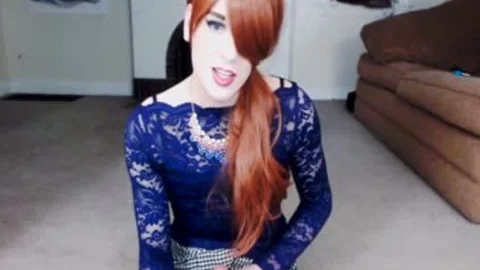 Redhead Crossdresser massive dick webcam