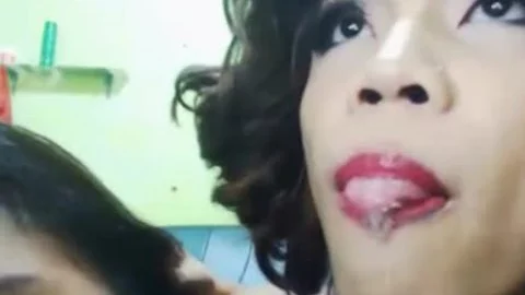 Petite asian shelady gets A Sticky Facial