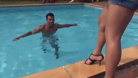 Hunk Rides blonde trannys penis Poolside