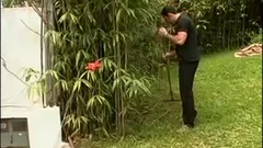 blonde ladyman receives On her Knees outdoors And sucks On A throbbing Whowdyte weenie