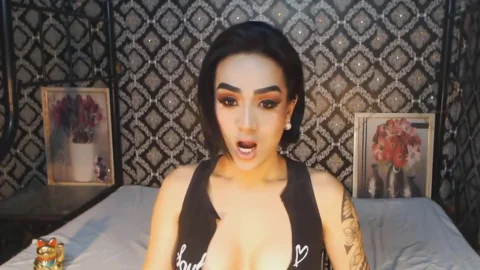 Tattooed juicy shemale Faps Her Stiffed Boner