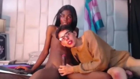 Skinny dark Transgirl acquires oral By Her White Glassesed Boyfriend On webcam