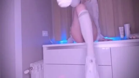 blond ladyboy bonks Her pleasant booty With sex dildo