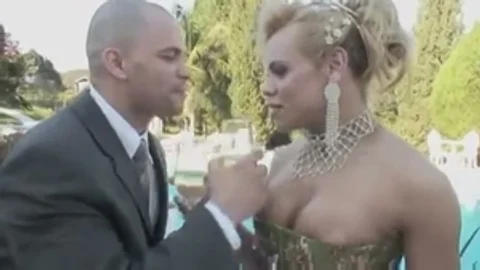 blonde shemale & lover Mutual fun At Pool