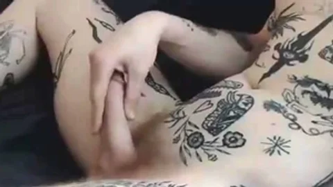 nice-looking scones Trans Lady With Full Tattoos Strokes Her dirty cock On webcam