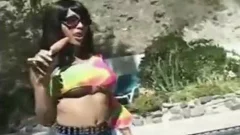 busty latin chick tranny drilled Poolside