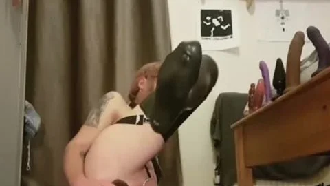 Latex Sissy fake penis engulf & pound