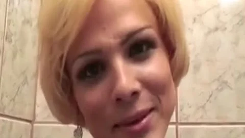 busty TS honey Plays With White dildo