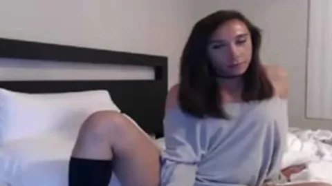 horny lady-twink In sofa Stroking Her cock