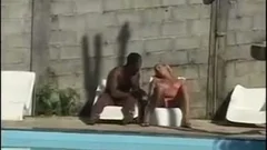 Interracial trio pokeing By A Pool