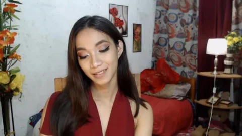 asian Ladyboy Jerking Her cock On cam