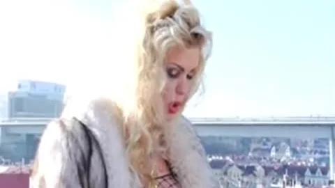 blonde TS In Fishnet jerking off