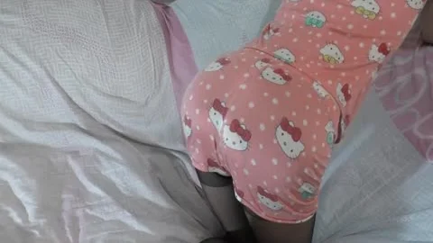 Femboy Dressed In hello Kitty Cums From A dildo