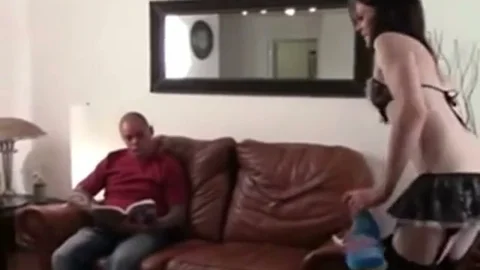 tiny Titted brunette & Thug pound On The Sofa