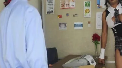 Sasha Strokes In 3way At Office
