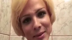 busty TS honey Plays With White dildo